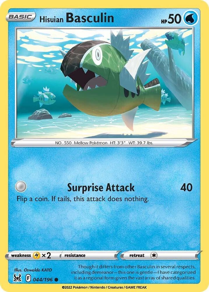 Hisuian Basculin 044/196 Reverse Holofoil — Lost Origin Pokémon card