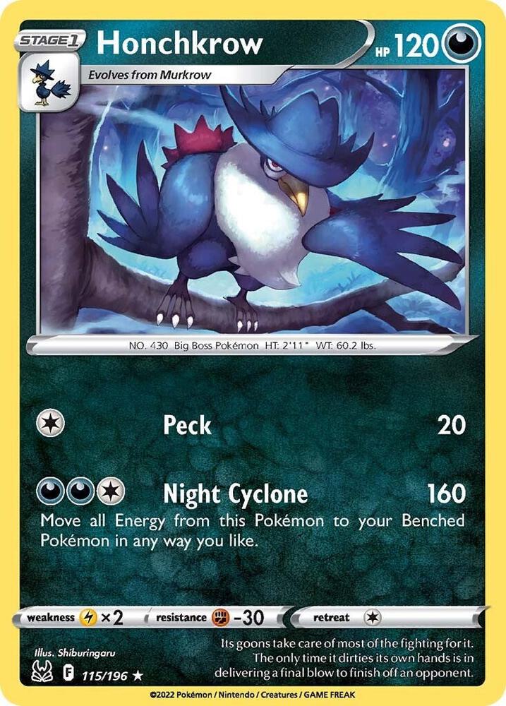 Honchkrow 115/196 — Lost Origin Pokémon card