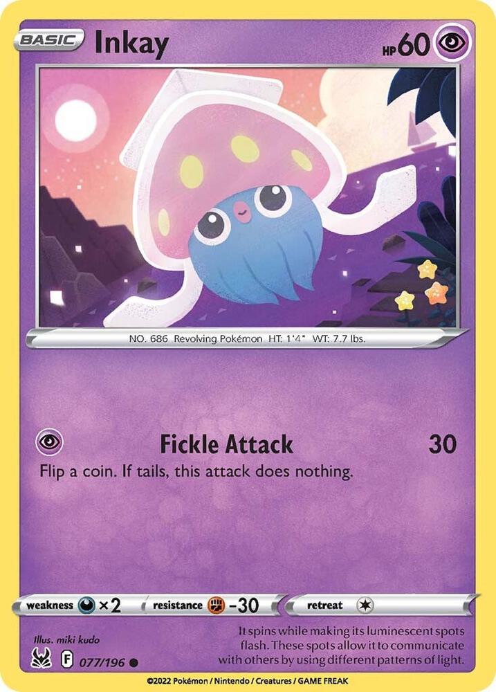 Inkay 077/196 Reverse Holofoil — Lost Origin Pokémon card