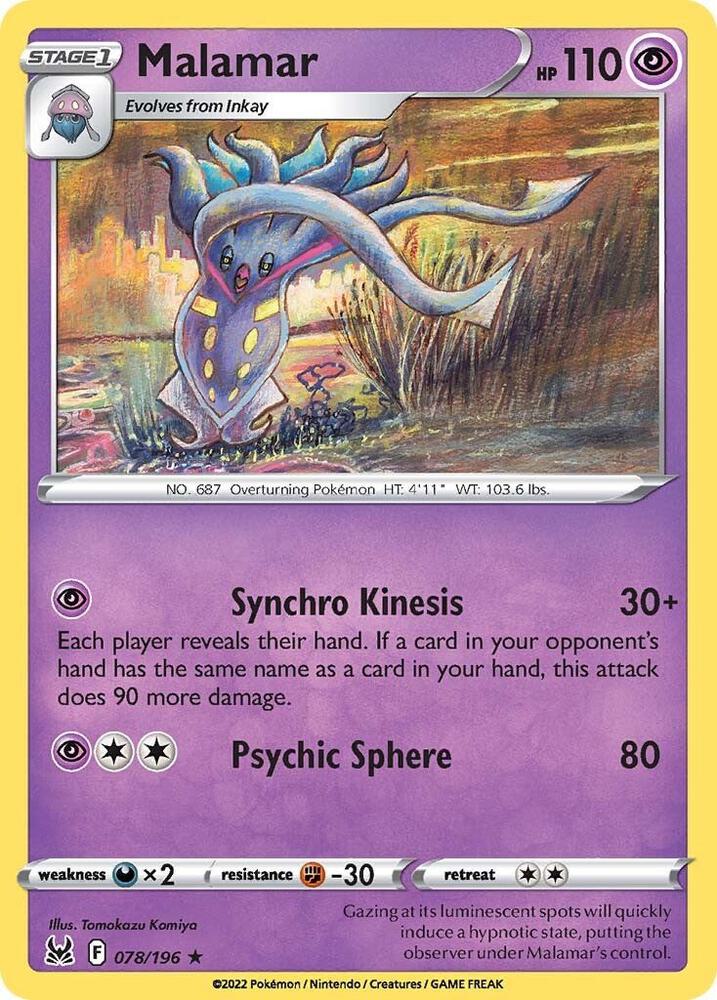 Malamar 078/196 Reverse Holofoil — Lost Origin Pokémon card