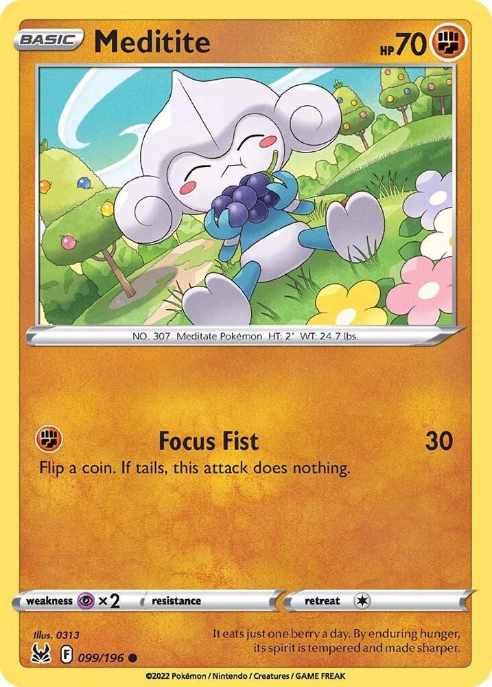 Meditite 099/196 Reverse Holofoil — Lost Origin Pokémon card