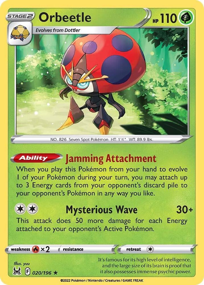 Orbeetle 020/196 Reverse Holofoil — Lost Origin Pokémon card