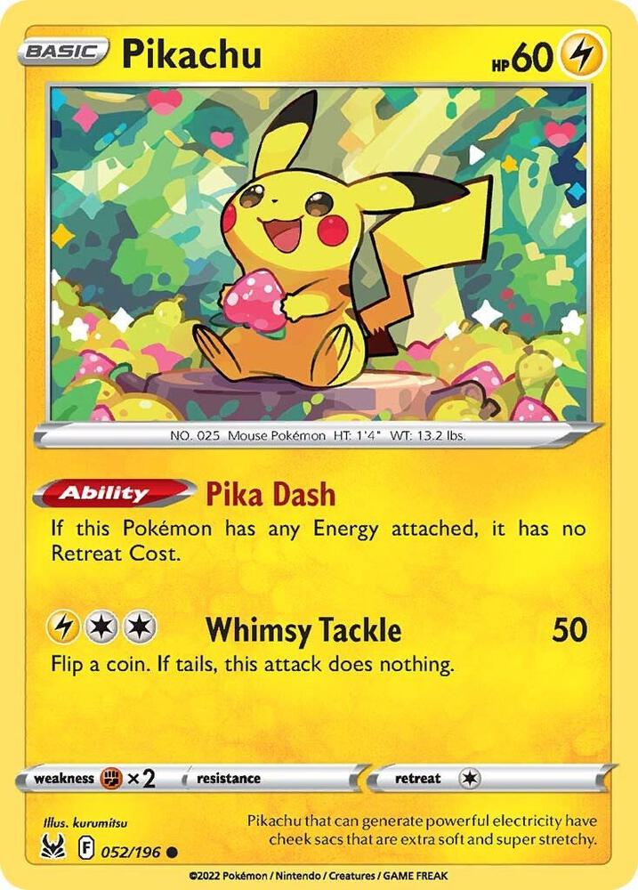 Pikachu 052/196 Reverse Holofoil — Lost Origin Pokémon card