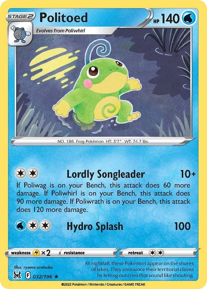 Politoed 032/196 Reverse Holofoil — Lost Origin Pokémon card