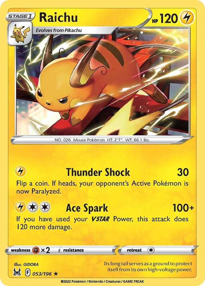 Raichu 053/196 — Lost Origin Pokémon card
