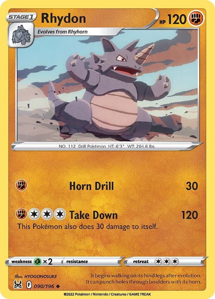 Rhydon 090/196 Reverse Holofoil — Lost Origin Pokémon card
