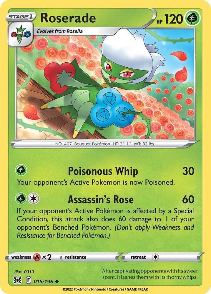 Roserade 015/196 Reverse Holofoil — Lost Origin Pokémon card