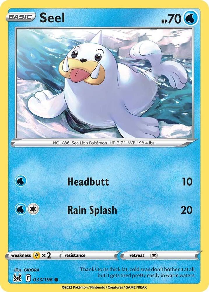 Seel 033/196 Reverse Holofoil — Lost Origin Pokémon card