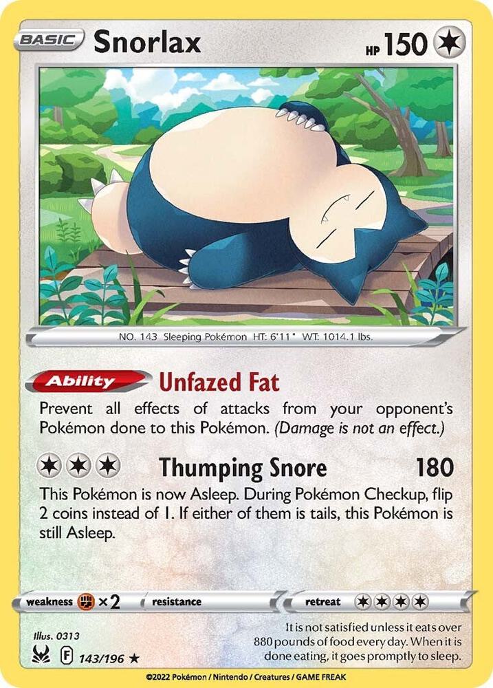 Snorlax 143/196 Holofoil — Lost Origin Pokémon card