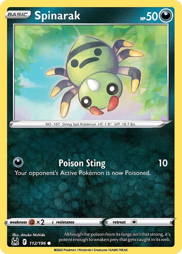 Spinarak 112/196 Reverse Holofoil — Lost Origin Pokémon card