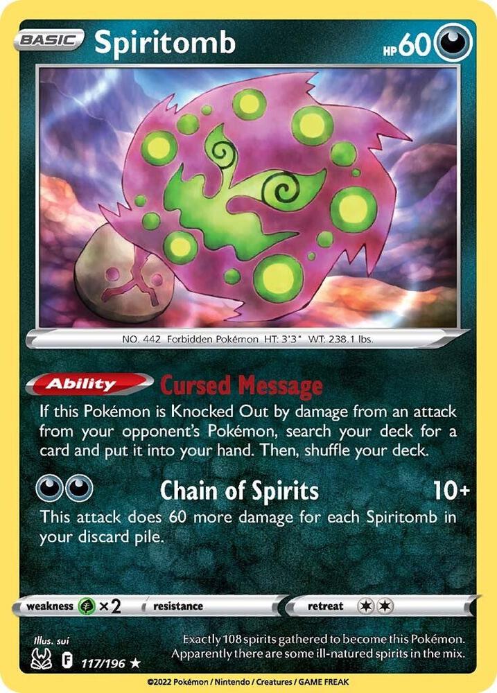 Spiritomb 117/196 Reverse Holofoil — Lost Origin Pokémon card