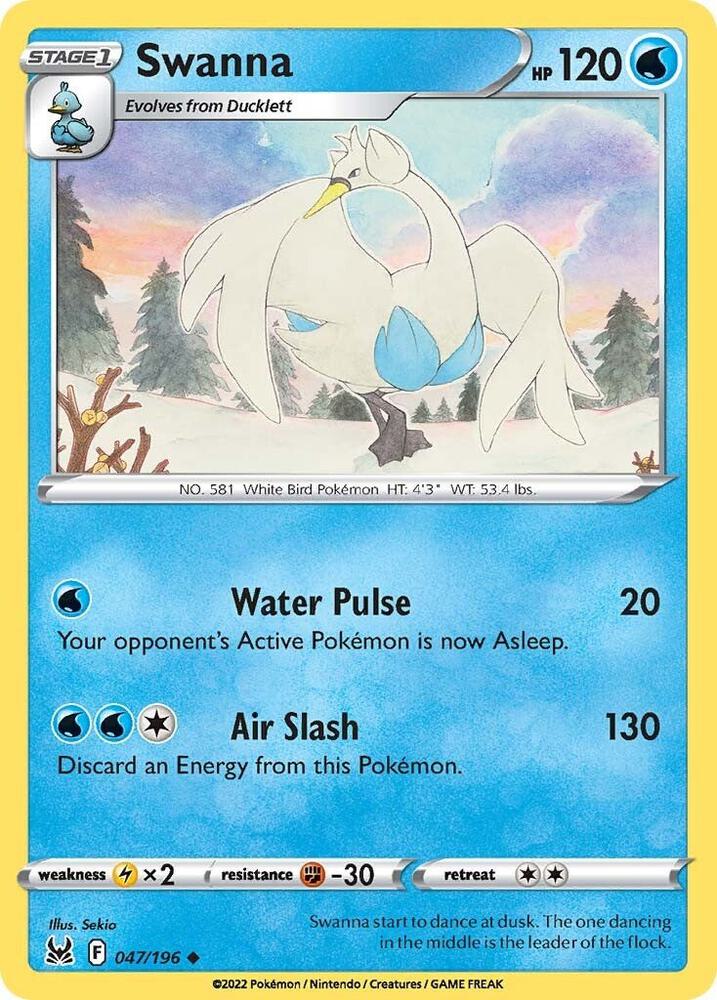 Swanna 047/196 Reverse Holofoil — Lost Origin Pokémon card