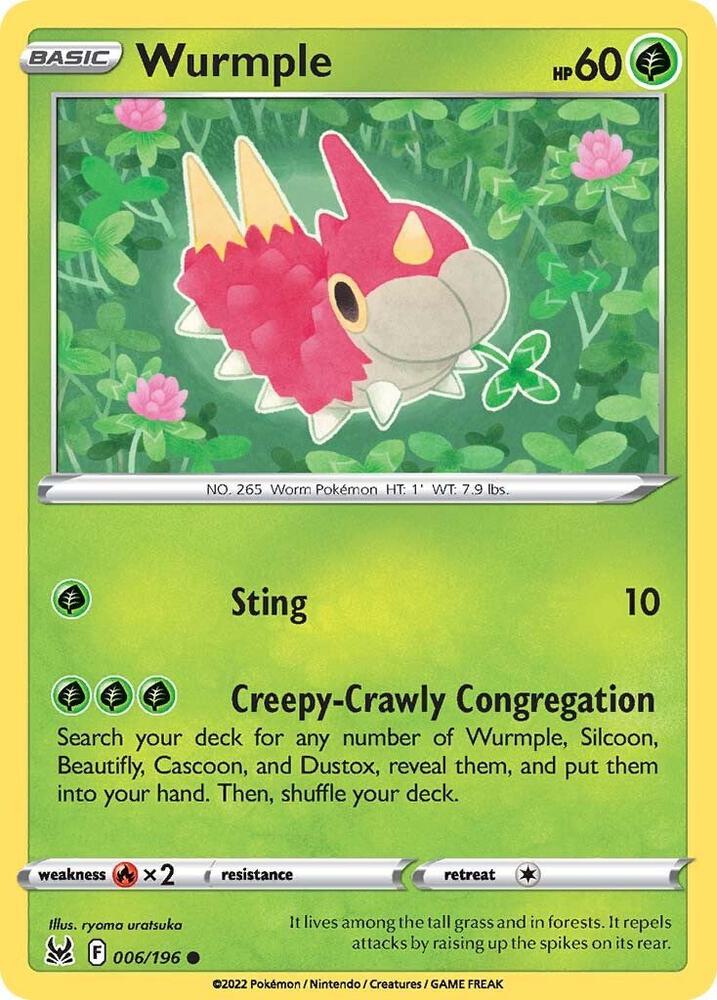 Wurmple 006/196 Reverse Holofoil — Lost Origin Pokémon card