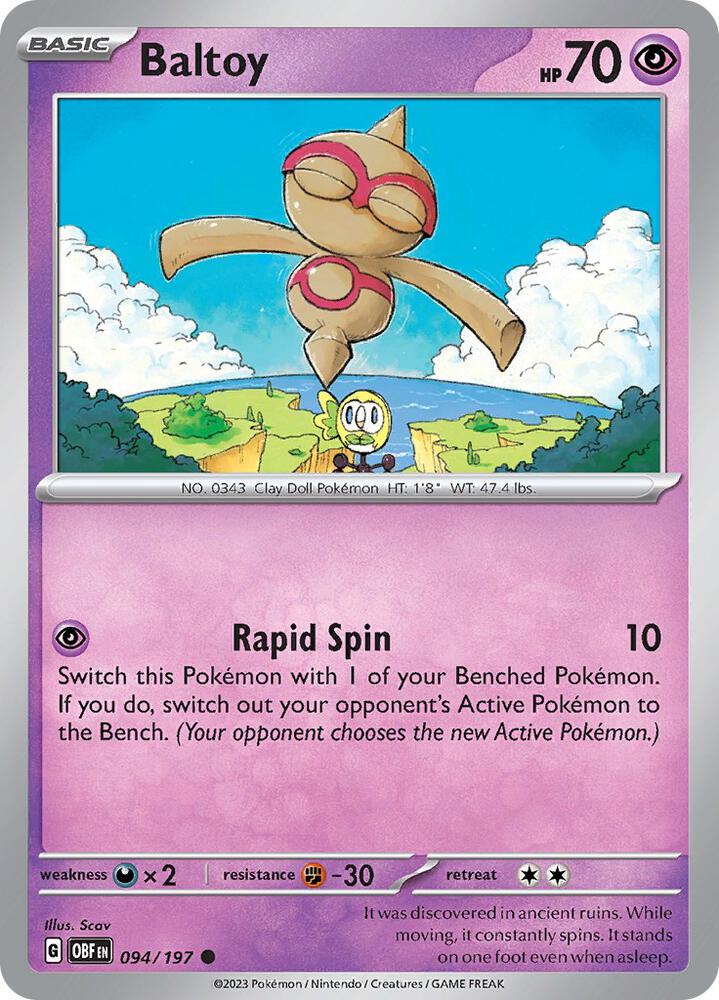 Baltoy 094/197, Obsidian Flames Pokémon card