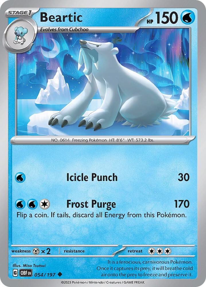 Beartic 054/197, Obsidian Flames Pokémon card
