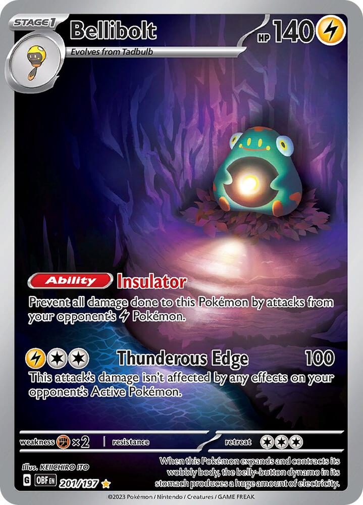 Bellibolt 201/197 Holofoil, Obsidian Flames Pokémon card