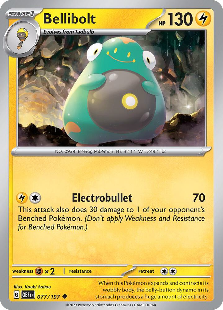 Bellibolt 077/197 Reverse Holofoil, Obsidian Flames Pokémon card