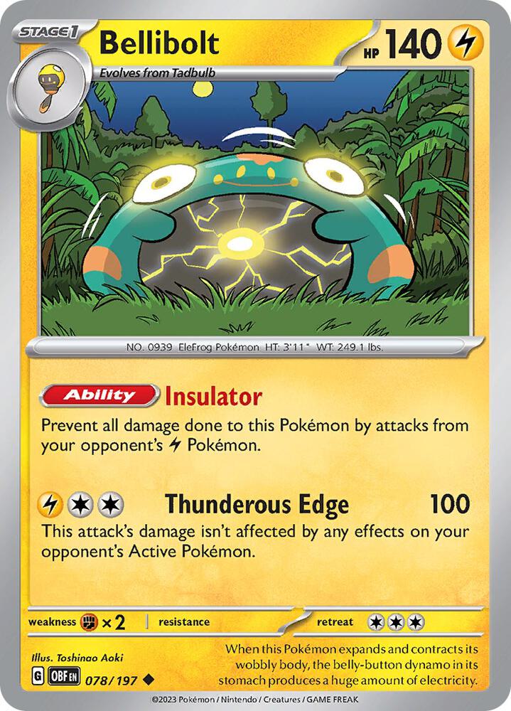 Bellibolt 078/197 Reverse Holofoil, Obsidian Flames Pokémon card