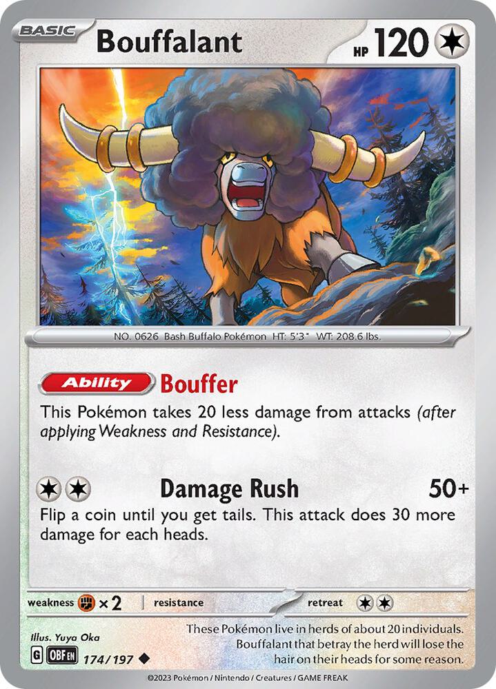Bouffalant 174/197 Reverse Holofoil, Obsidian Flames Pokémon card