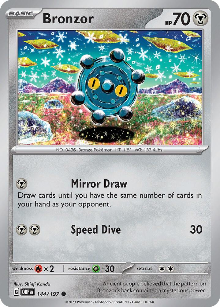 Bronzor 144/197, Obsidian Flames Pokémon card