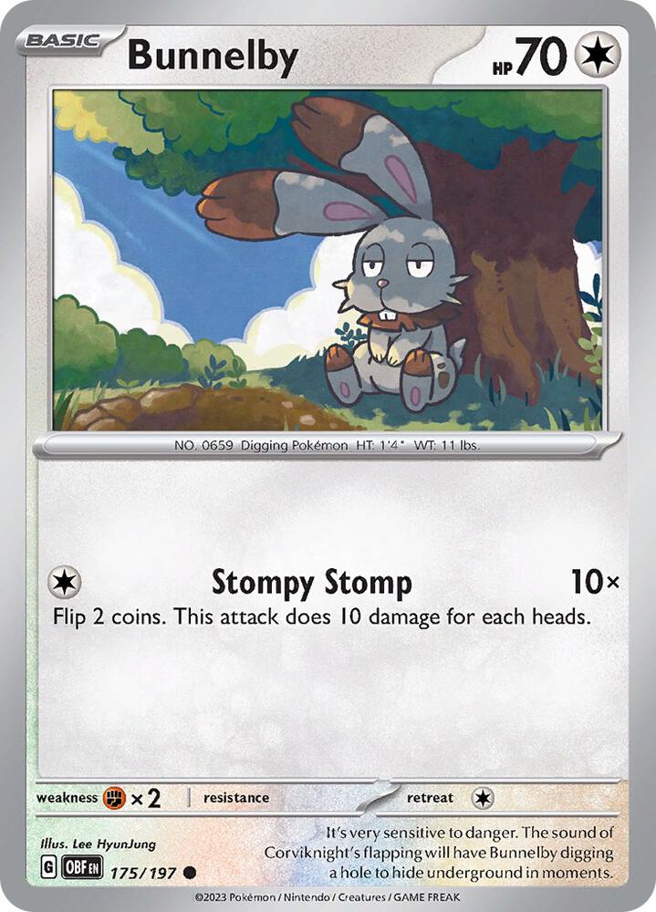 Bunnelby 175/197 Reverse Holofoil, Obsidian Flames Pokémon card