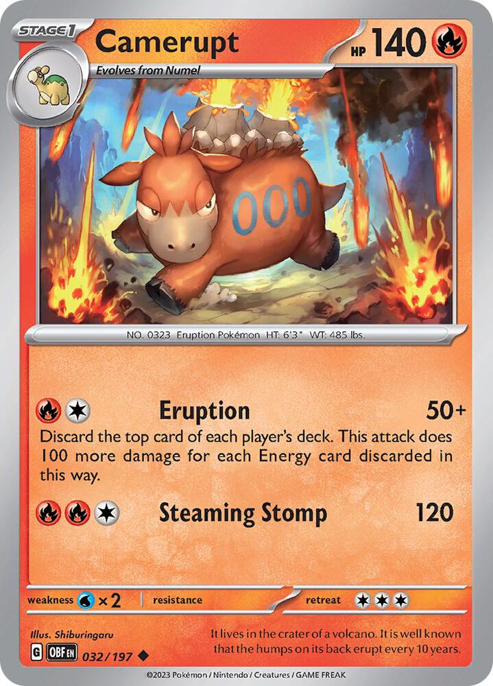 Camerupt 032/197 Reverse Holofoil, Obsidian Flames Pokémon card