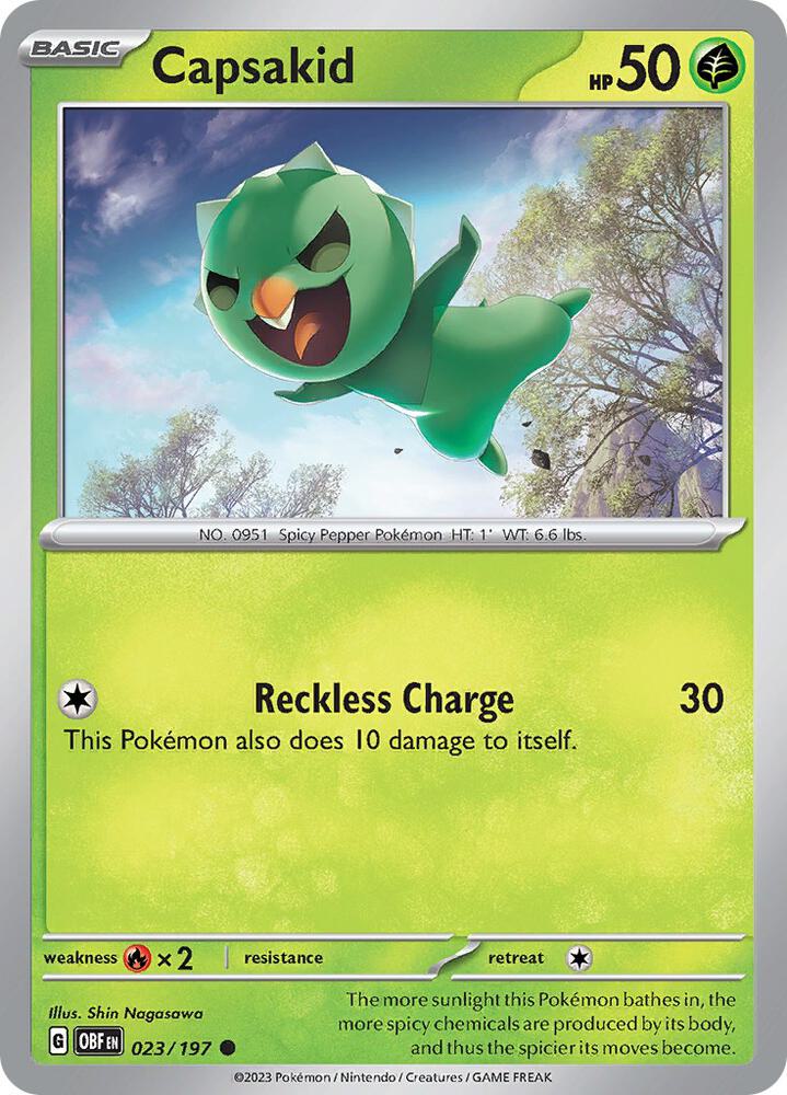 Capsakid 023/197 Reverse Holofoil, Obsidian Flames Pokémon card