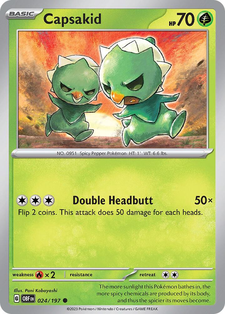 Capsakid 024/197 Reverse Holofoil, Obsidian Flames Pokémon card