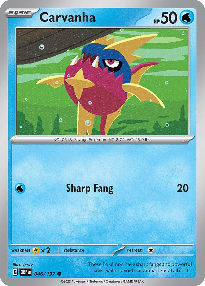 Carvanha 046/197, Obsidian Flames Pokémon card