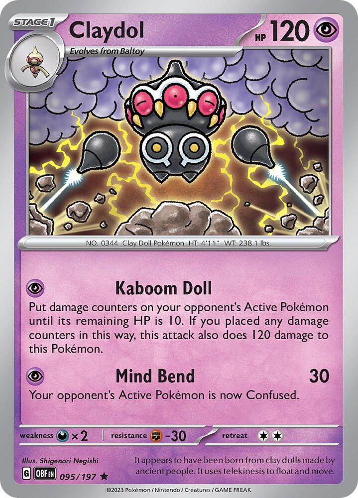 Claydol 095/197 Holofoil, Obsidian Flames Pokémon card