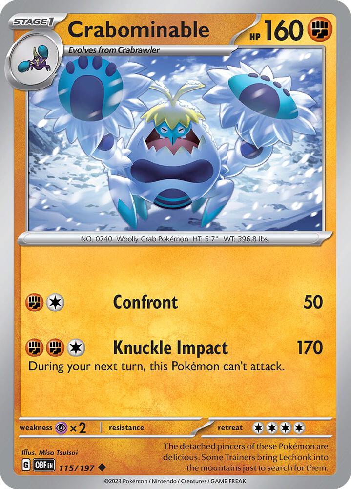 Crabominable 115/197 Reverse Holofoil, Obsidian Flames Pokémon card