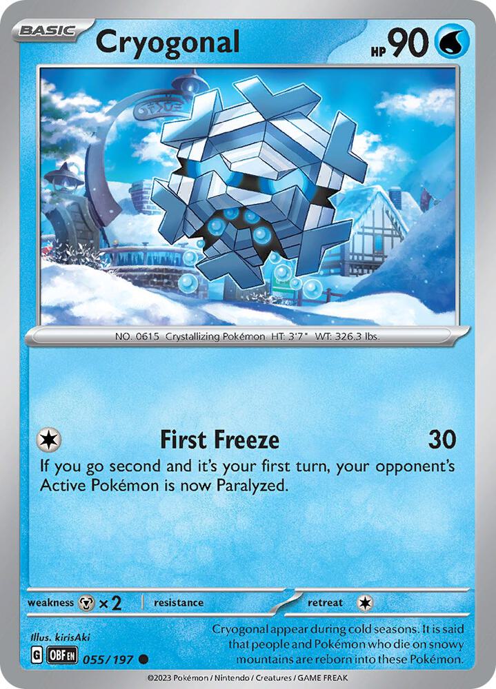 Cryogonal 055/197 Reverse Holofoil, Obsidian Flames Pokémon card