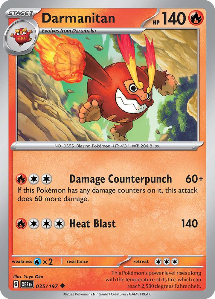 Darmanitan 035/197 Reverse Holofoil, Obsidian Flames Pokémon card