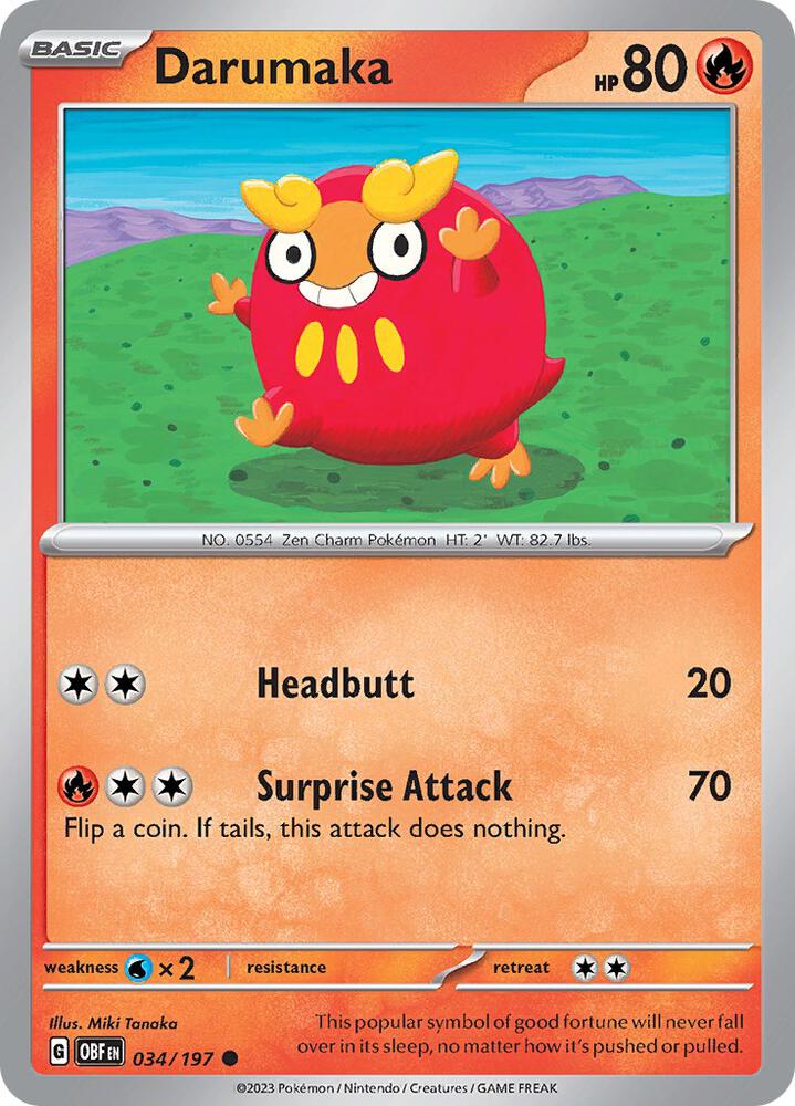 Darumaka 034/197 Reverse Holofoil, Obsidian Flames Pokémon card