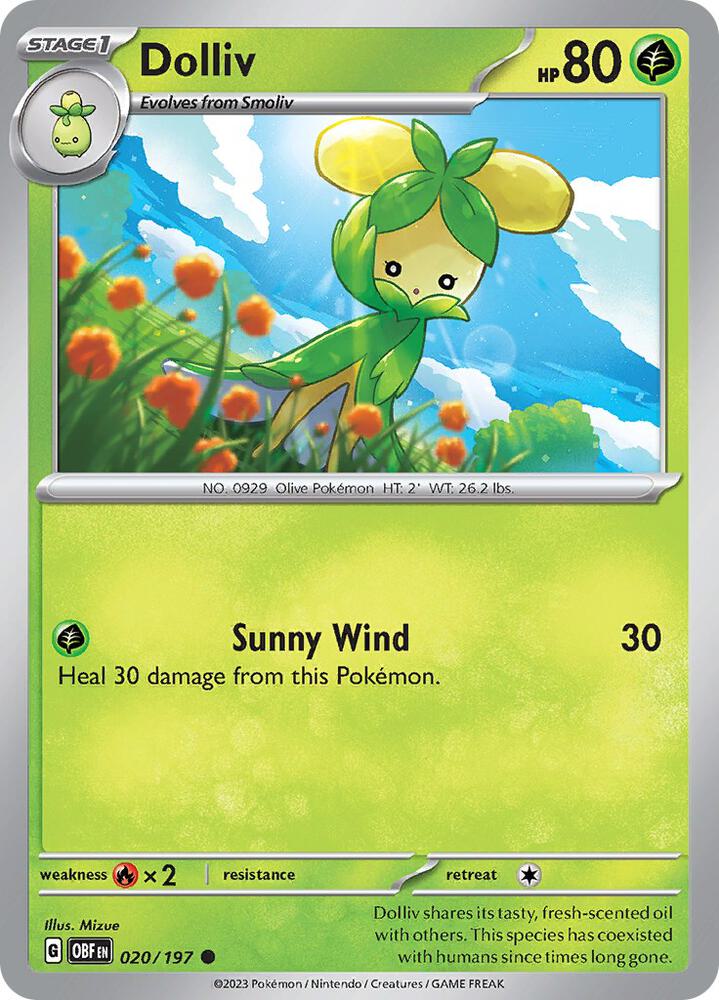 Dolliv 020/197 Reverse Holofoil, Obsidian Flames Pokémon card