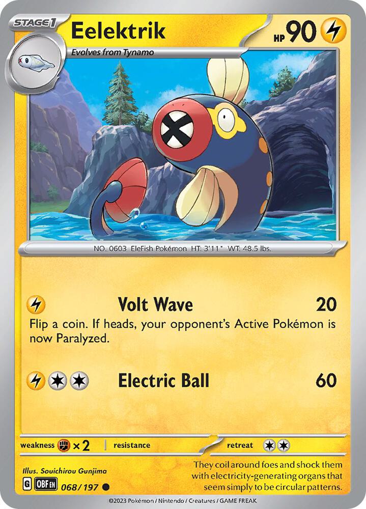Eelektrik 068/197 Reverse Holofoil, Obsidian Flames Pokémon card