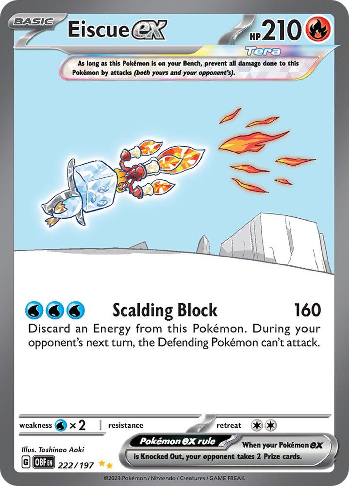 Eiscue ex 222/197 Holofoil, Obsidian Flames Pokémon card