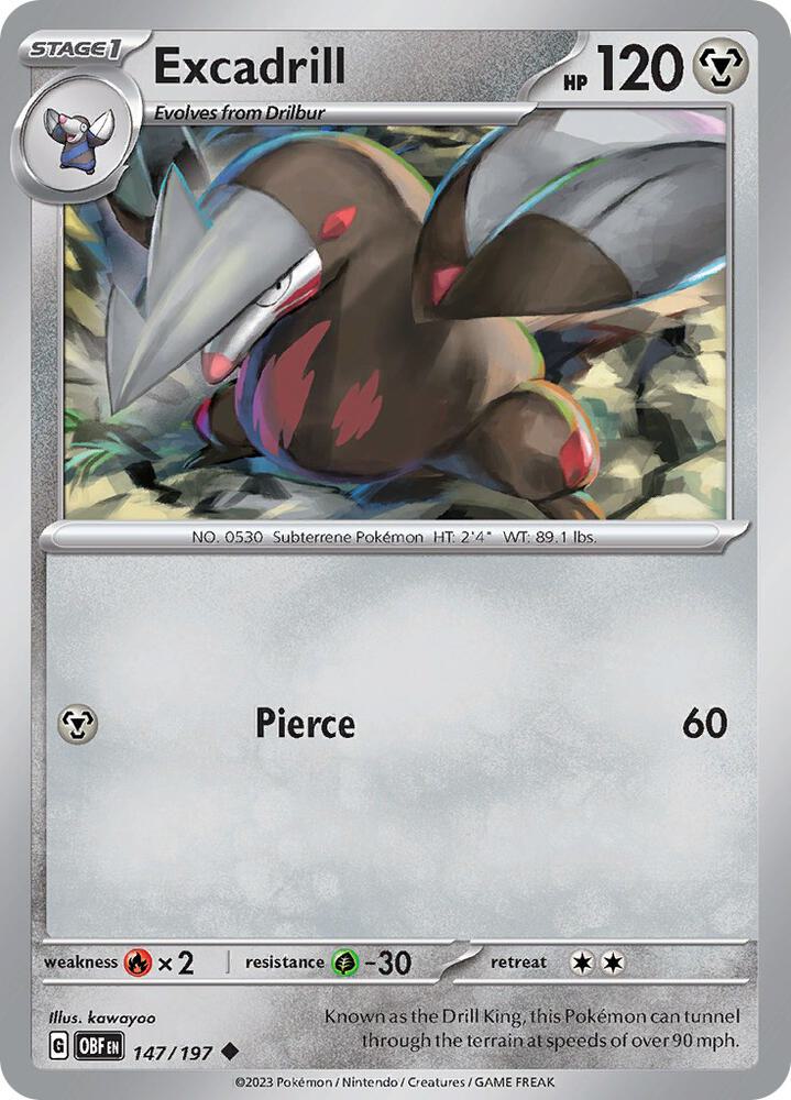Excadrill 147/197 Reverse Holofoil, Obsidian Flames Pokémon card