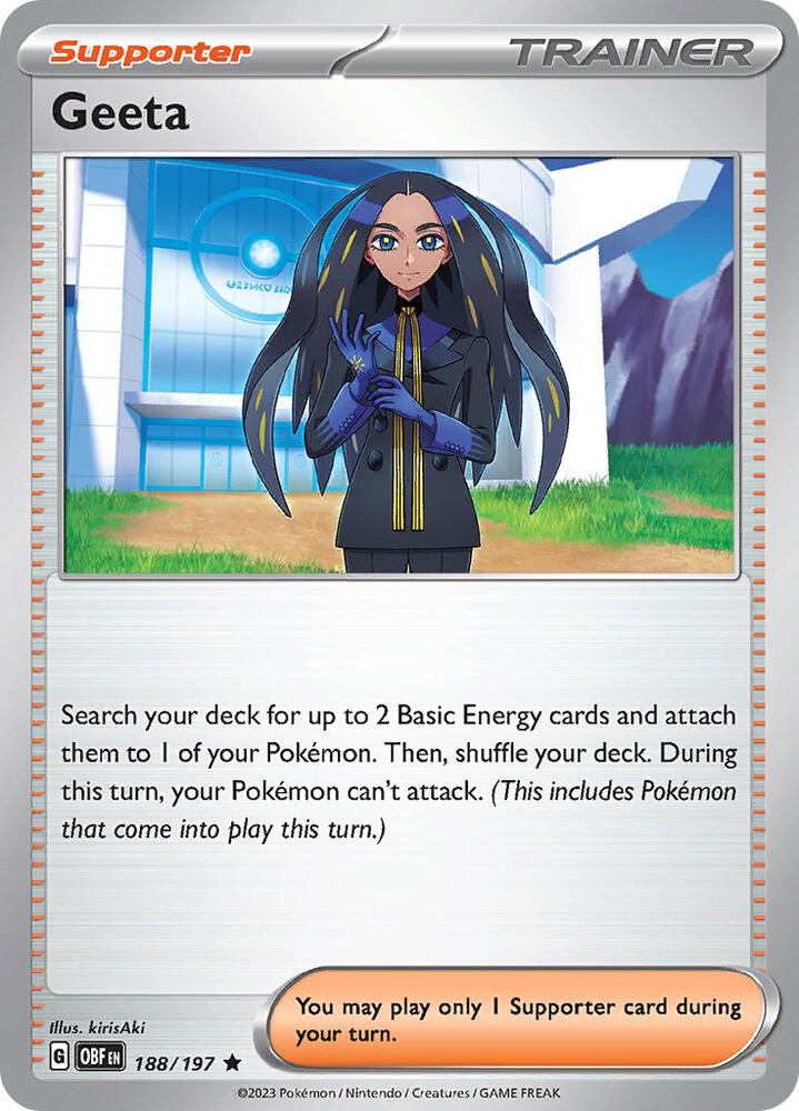 Geeta 188/197 Holofoil, Obsidian Flames Pokémon card