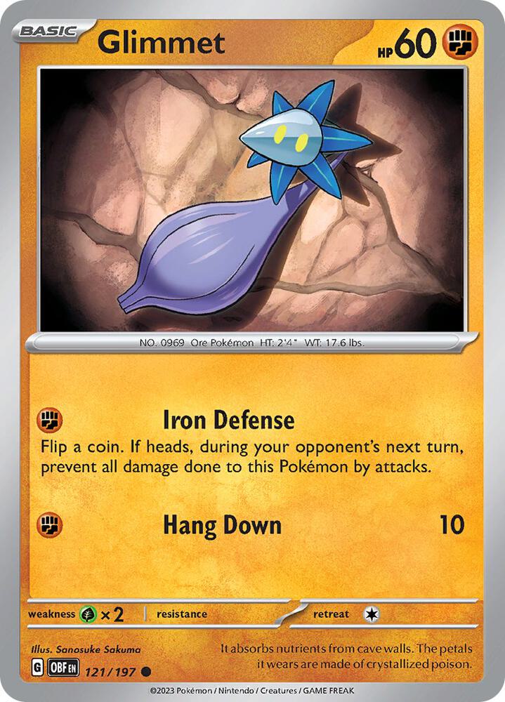 Glimmet 121/197 Reverse Holofoil, Obsidian Flames Pokémon card