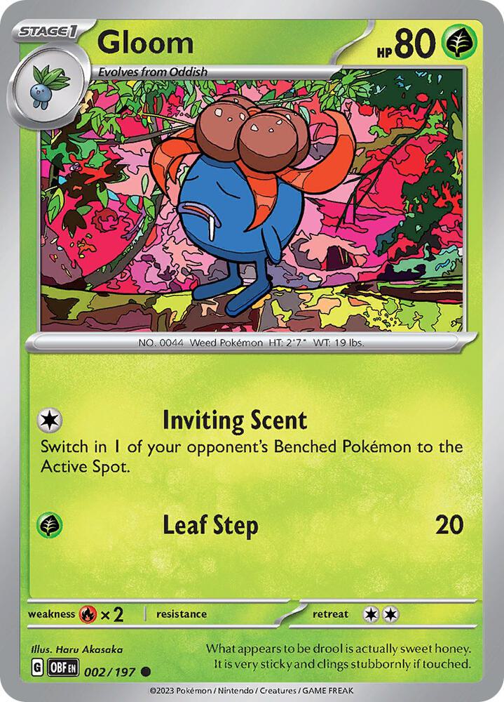 Gloom 002/197 Reverse Holofoil, Obsidian Flames Pokémon card