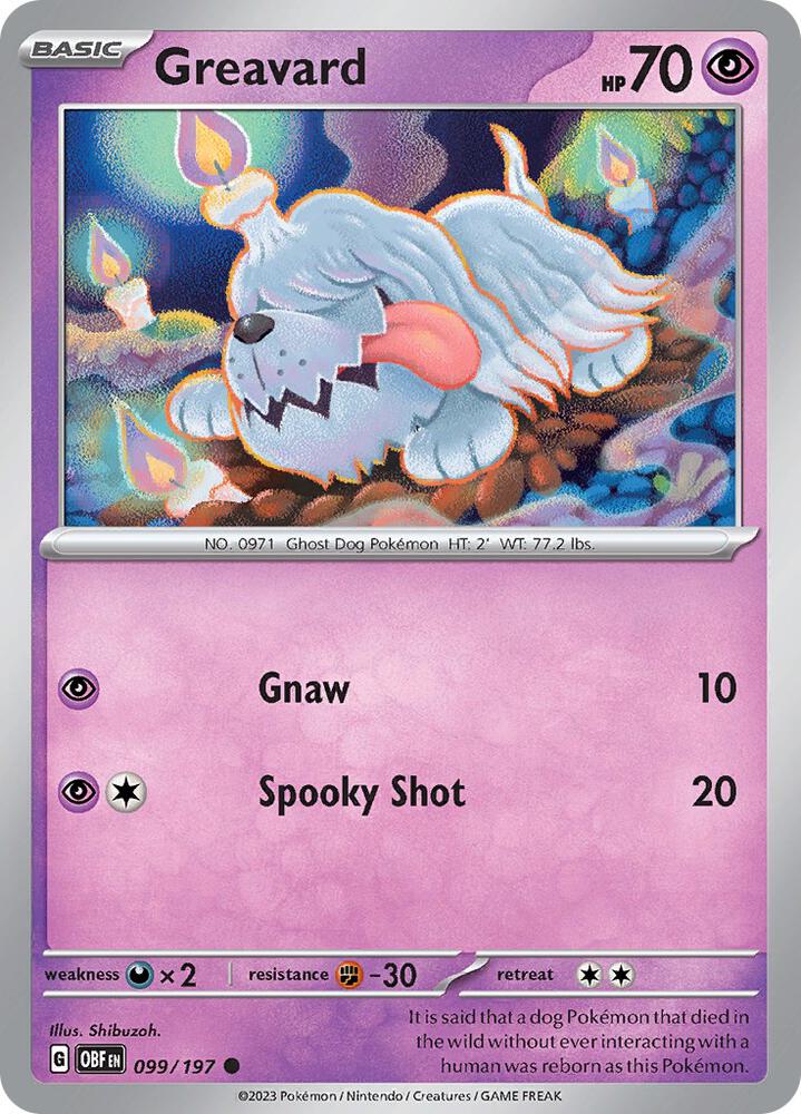 Pokemon - Obsidian Flames - Greavard - 099/197 - Reverse Holofoil