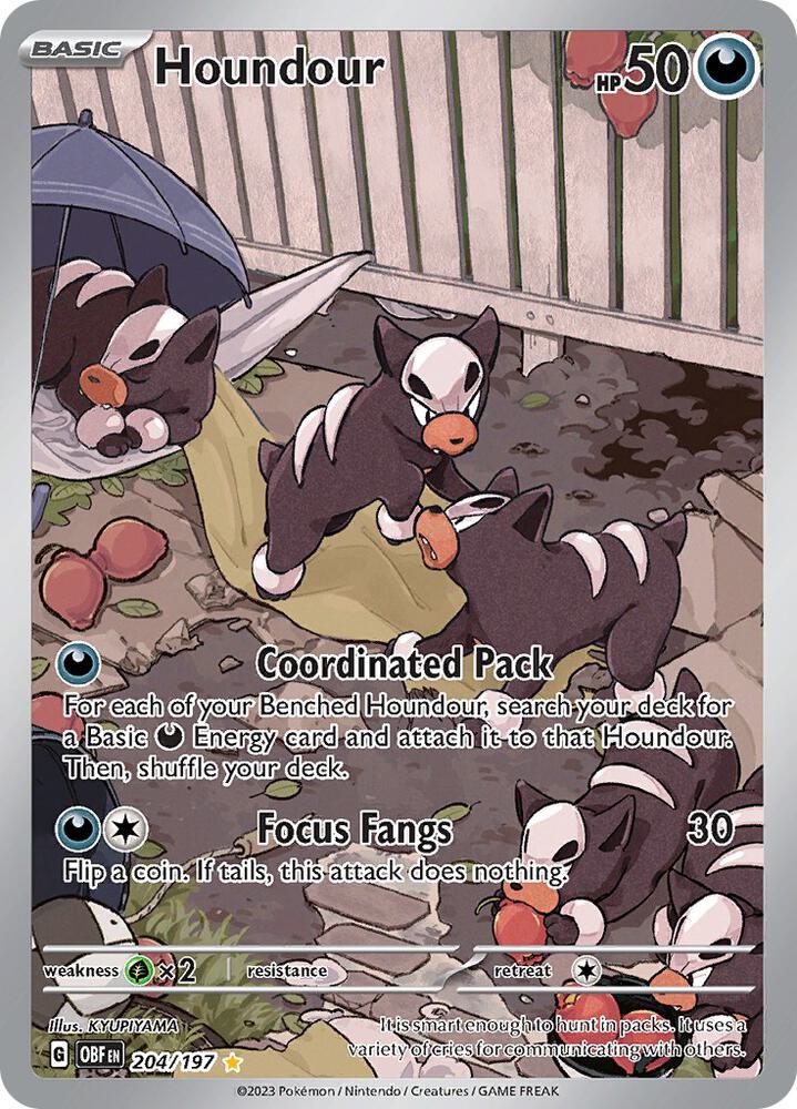 Houndour 204/197 Holofoil, Obsidian Flames Pokémon card
