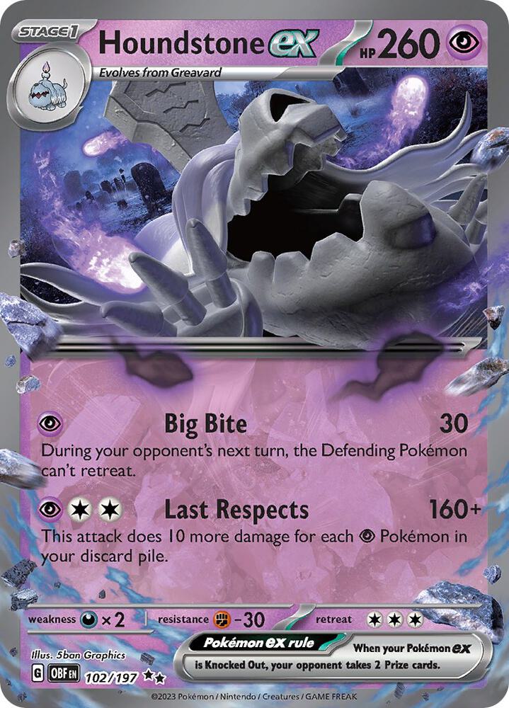 Houndstone ex 102/197 Holofoil, Obsidian Flames Pokémon card