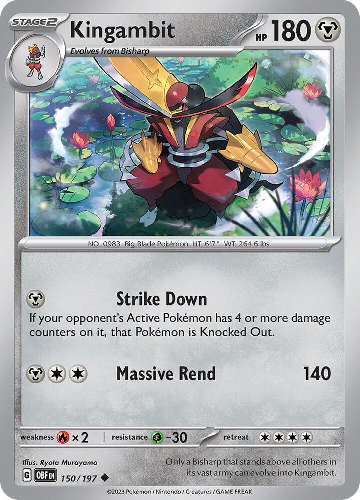 Kingambit 150/197 Reverse Holofoil, Obsidian Flames Pokémon card