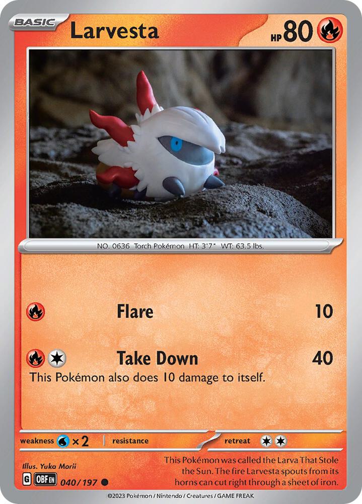 Larvesta 040/197 Reverse Holofoil, Obsidian Flames Pokémon card