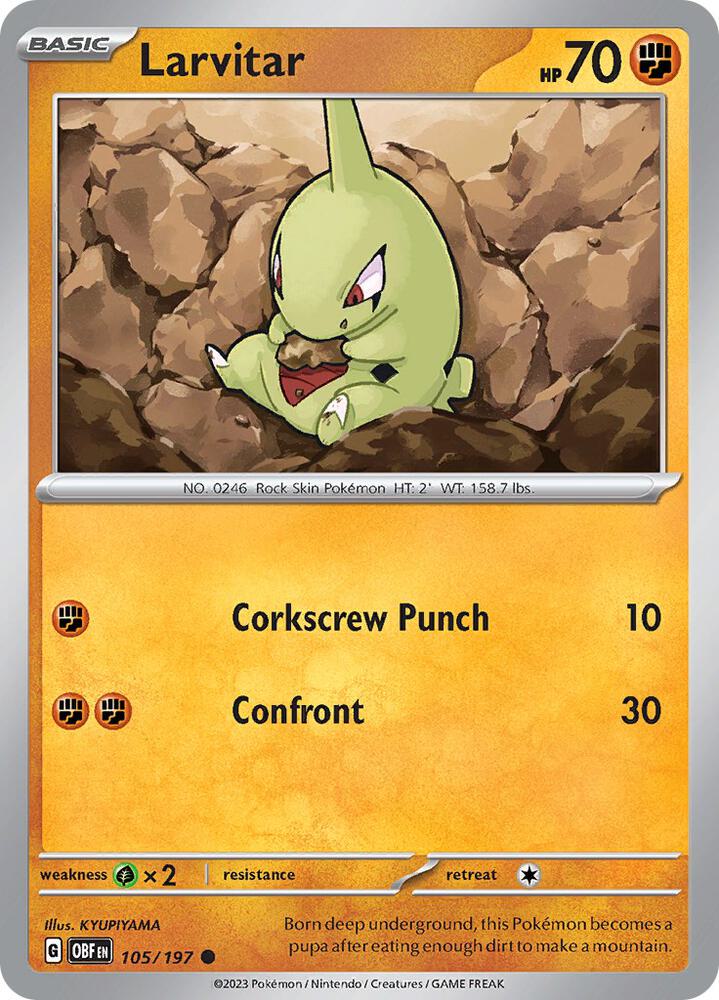 Larvitar 105/197 Reverse Holofoil, Obsidian Flames Pokémon card