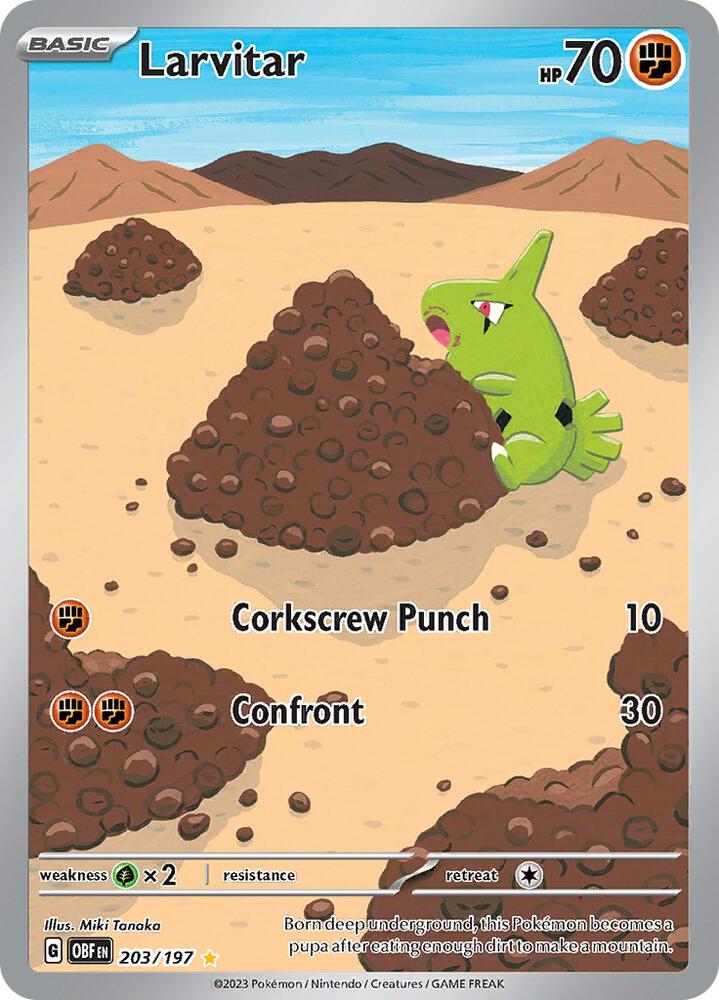 Larvitar 203/197 Holofoil, Obsidian Flames Pokémon card
