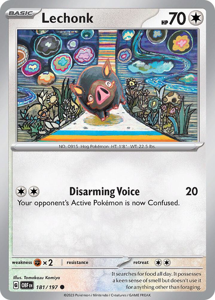 Lechonk 181/197 Reverse Holofoil, Obsidian Flames Pokémon card