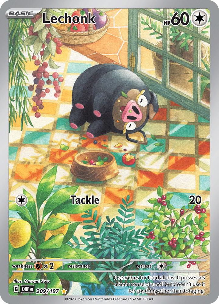 Lechonk 209/197 Holofoil, Obsidian Flames Pokémon card